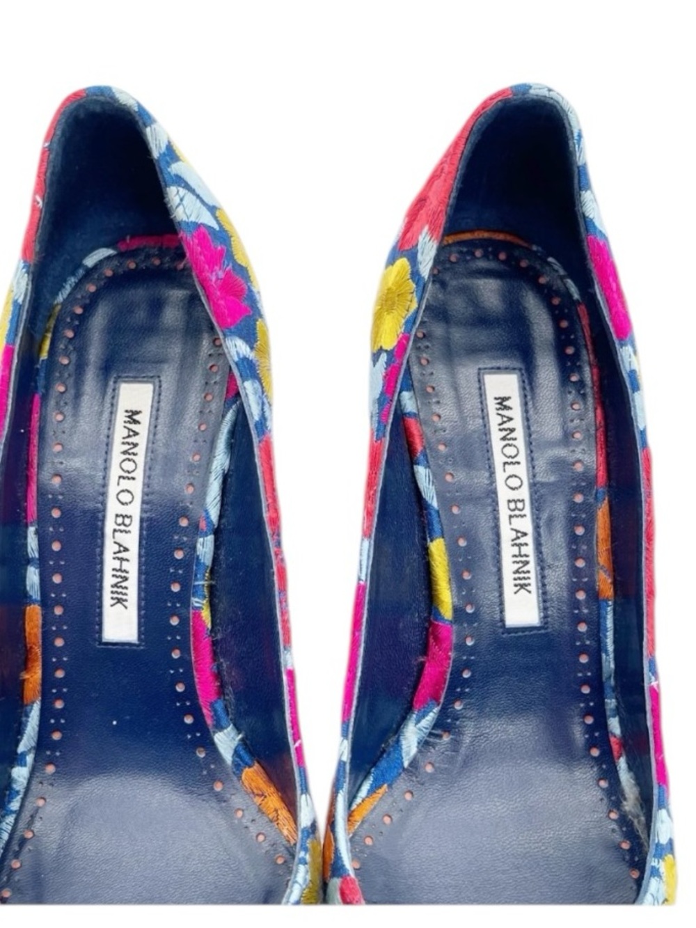 Manolo Blahnik BB 90 Blue Floral Embroidered Pointed Toe Pumps Stiletto Heels 38 - Picture 7 of 13